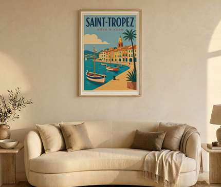 affiche saint tropez vintage mer turquoise