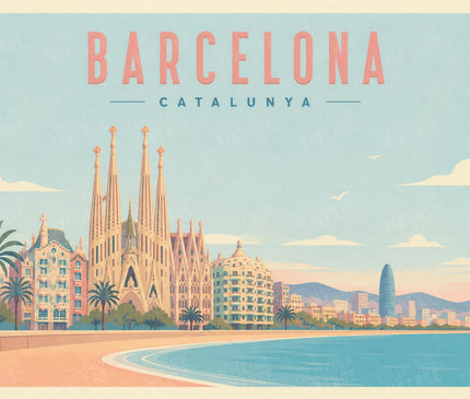 affiche barcelone tons pastels
