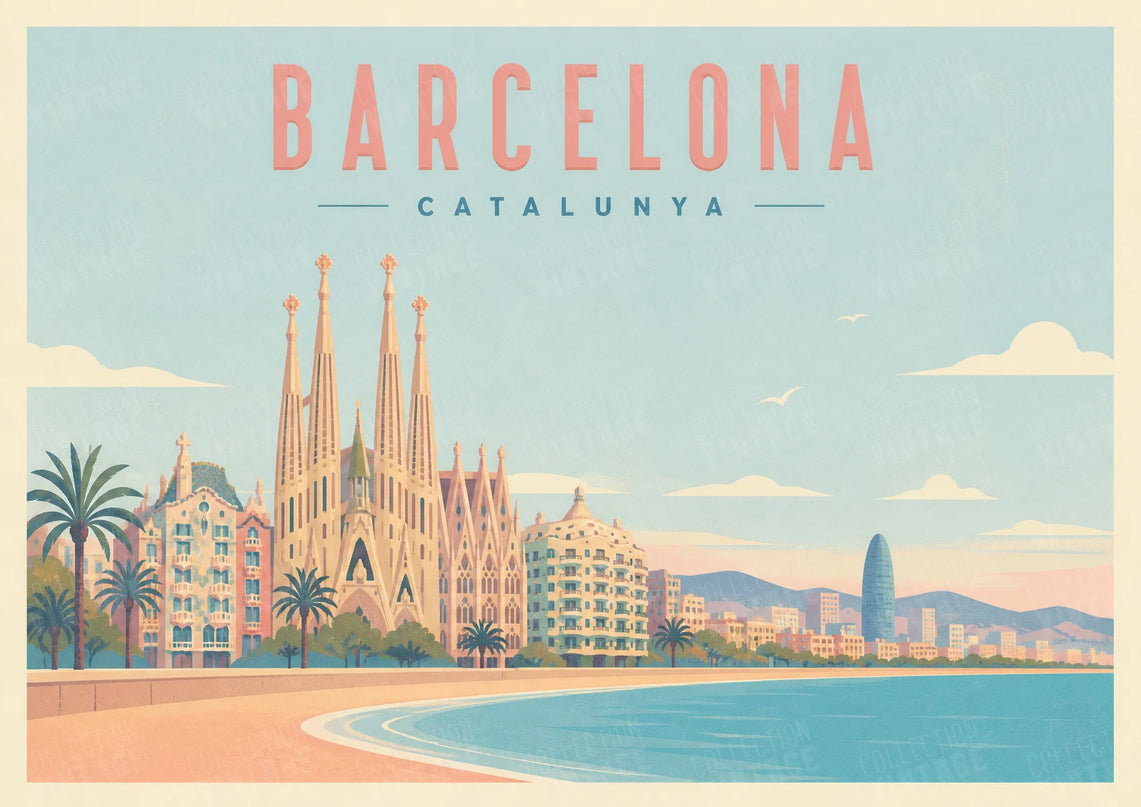 affiche barcelone tons pastels