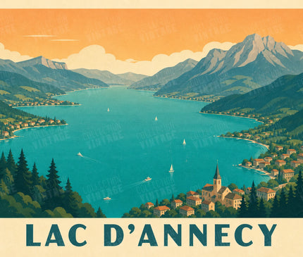 poster lac annecy vue aérienne vintage