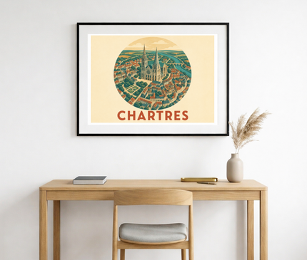 affiche chartres vue aérienne stylisée
