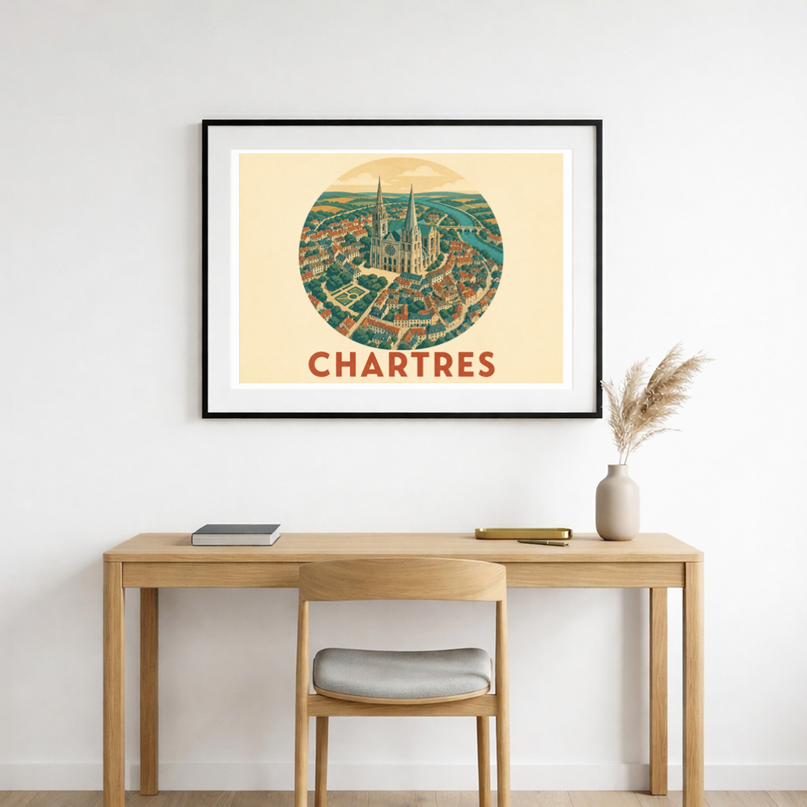 affiche chartres vue aérienne stylisée
