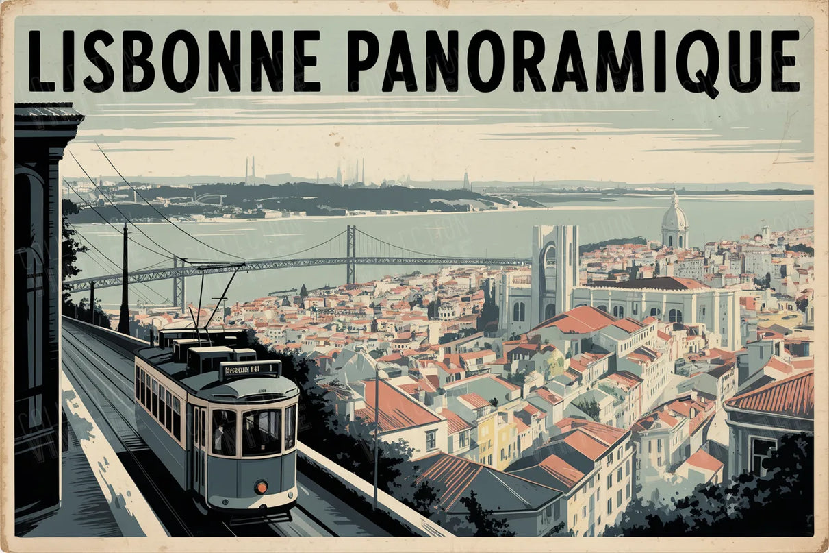 affiche lisbonne noir et blanc panoramique