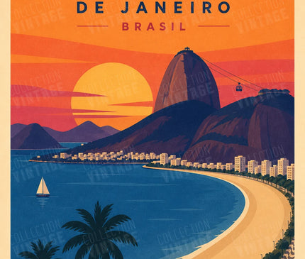 affiche brésil coucher de soleil vintage