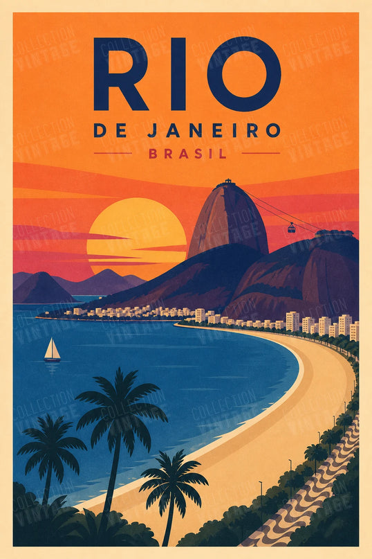 affiche brésil coucher de soleil vintage