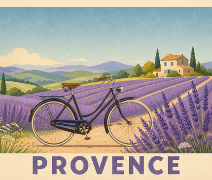 affiche vélo paysage lavande