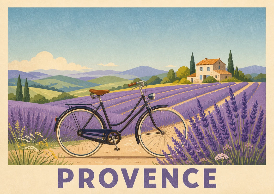 affiche vélo paysage lavande