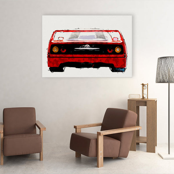 Ferrari F40 arrière sur tableau dans le salon